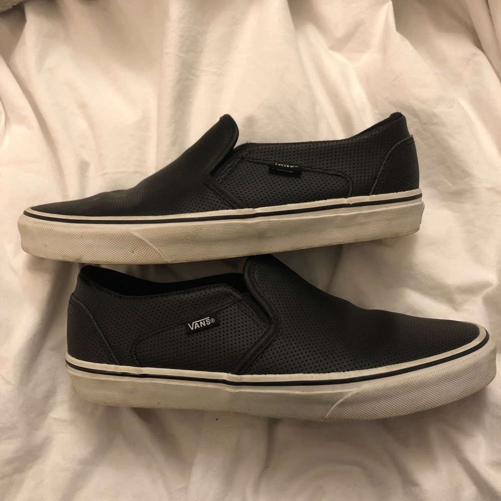 Black slip on leather vans